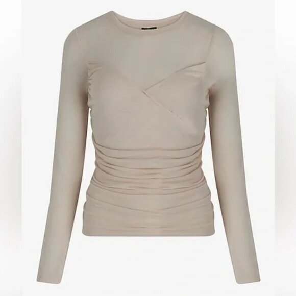 Express Fitted Light Weight Crew Neck Wrap Front Tee Top M - Picture 4 of 4